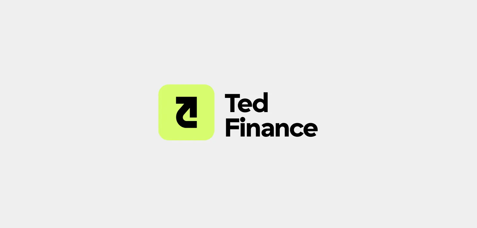 Logo da Ted Finance: símbolo em verde-limão com o nome ao lado, sobre fundo cinza-claro